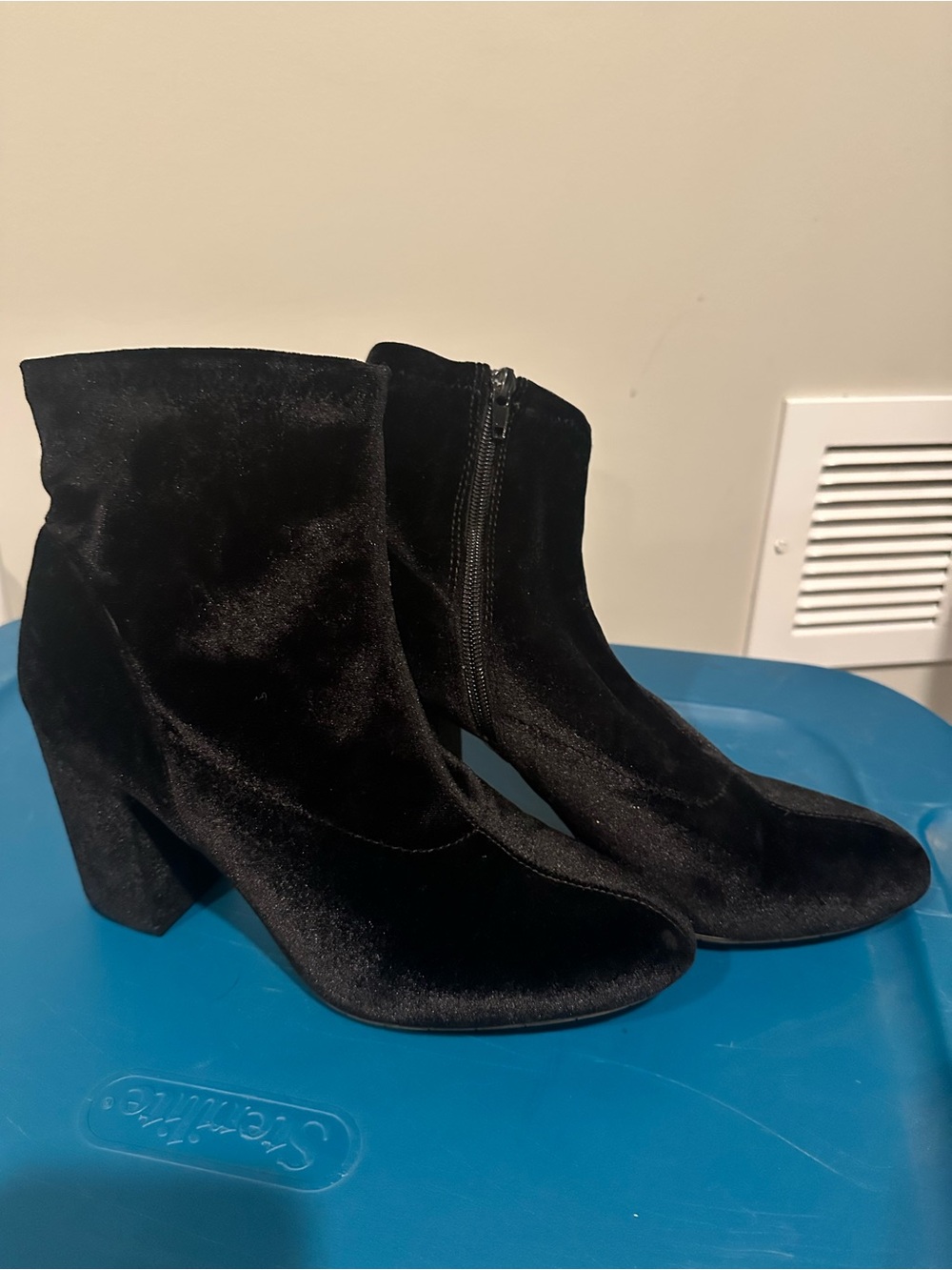 Black Velvet Ankle Boots - Women's Stylish Side-Zip Heels